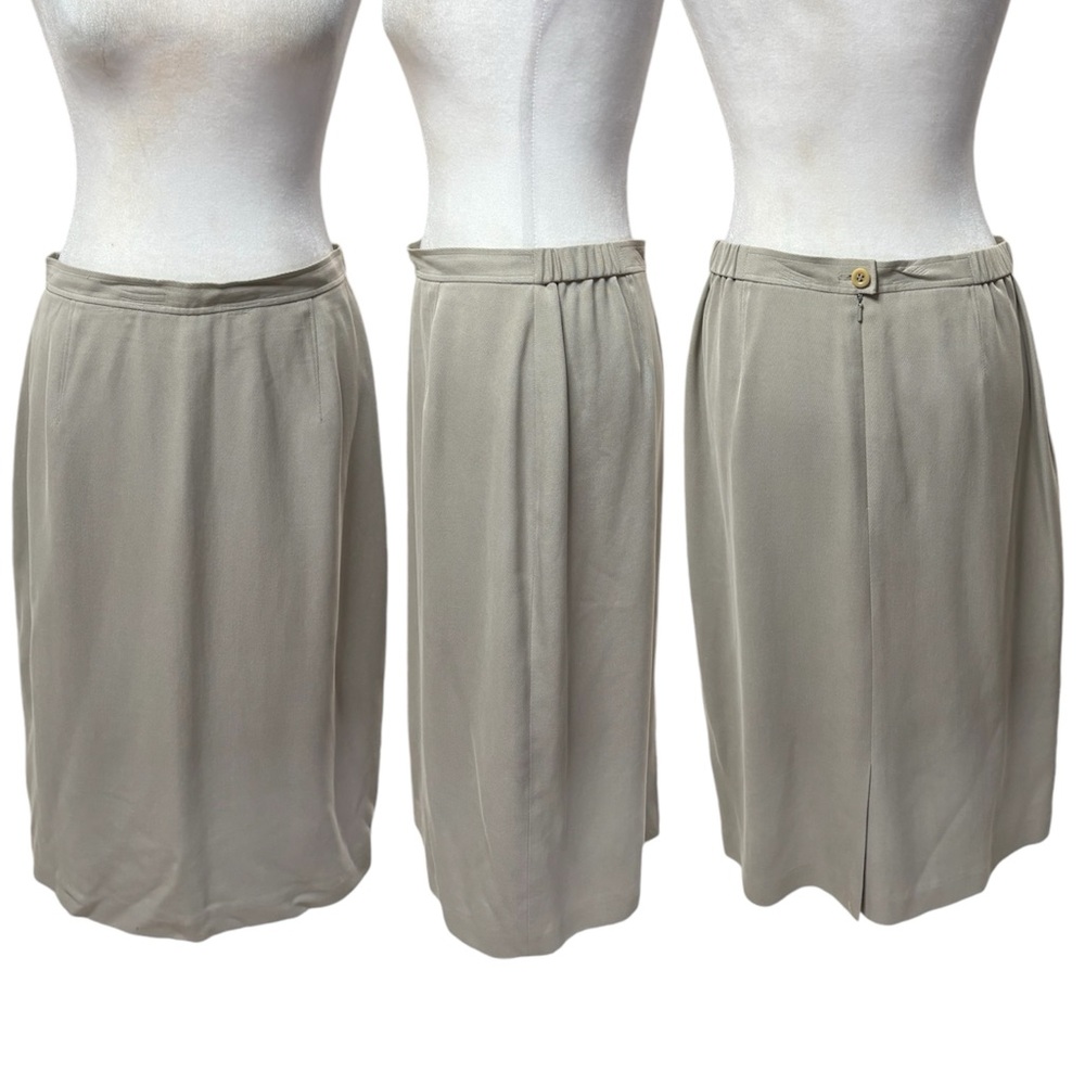 Due per Due Collection Gray 100% Silk Knee Length Pencil Skirt with Slit Size 10